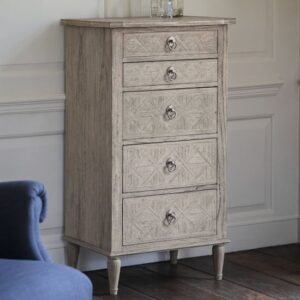 Mestiza Narrow Wooden Chest Of 5 Drawers In Natural