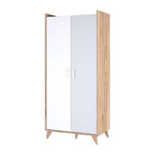 Muncie Wooden Wardrobe With 2 Doors In White And Oak