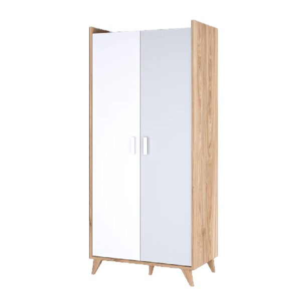 Muncie Wooden Wardrobe With 2 Doors In White And Oak