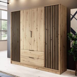 Newberry Wooden Wardrobe With 4 Hinged Doors 206cm In Artisan Oak