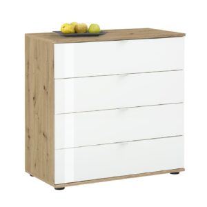 Palmer Wooden Chest Of 4 Drawers With White Glass Fronts In Pine