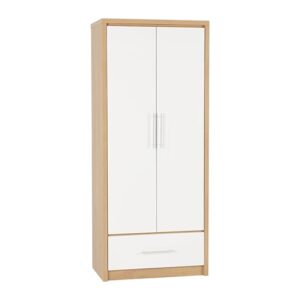 Samaira Wardrobe In White High Gloss With 2 Doors 1 Drawer