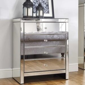 Saville Mirrored Chest Of 4 Drawers In Silver