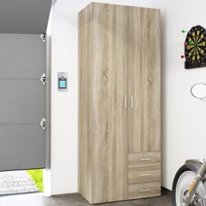 Scalia Wooden Wardrobe With 2 Doors 3 Drawers In Oak