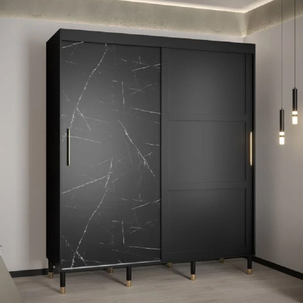 Tarboro Wooden Wardrobe 180cm With 2 Sliding Doors In Black