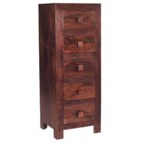 Tivat Mango Wood Chest Of 5 Drawers In Dark Mahogany