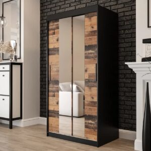 Topeka 2 Mirrored 100cm Wardrobe With 2 Sliding Doors In Dark Oak