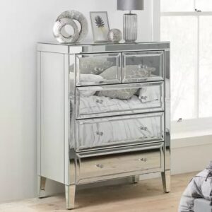 Valence Mirrored Chest Of 5 Drawers In Silver