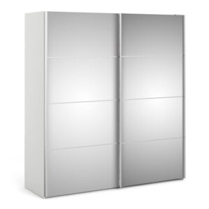 Vrok Mirrored Sliding Doors Wardrobe With 5 Shelves In White